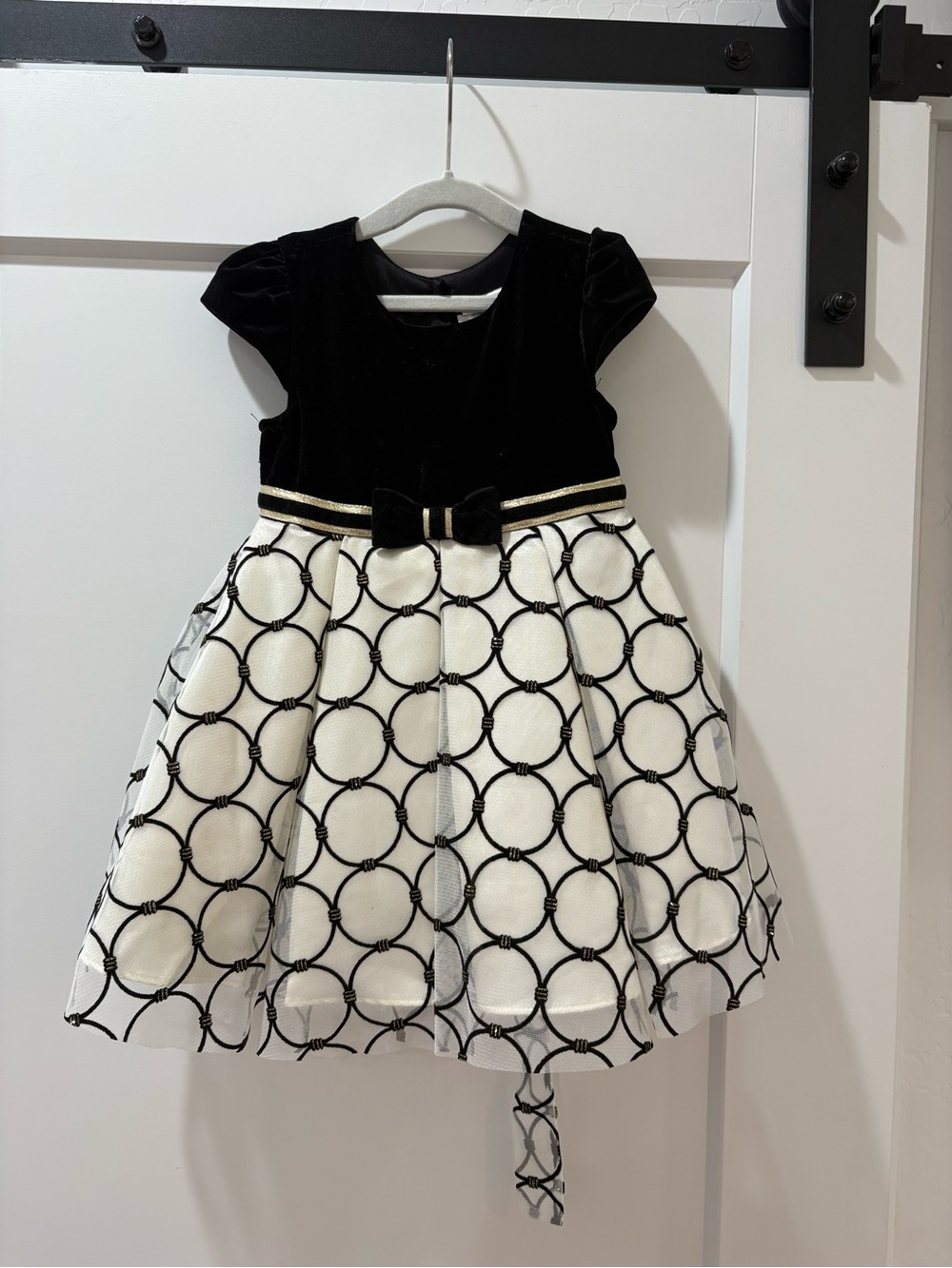 Jona Michelle Black and White Velvet Bodice Dress with Bow